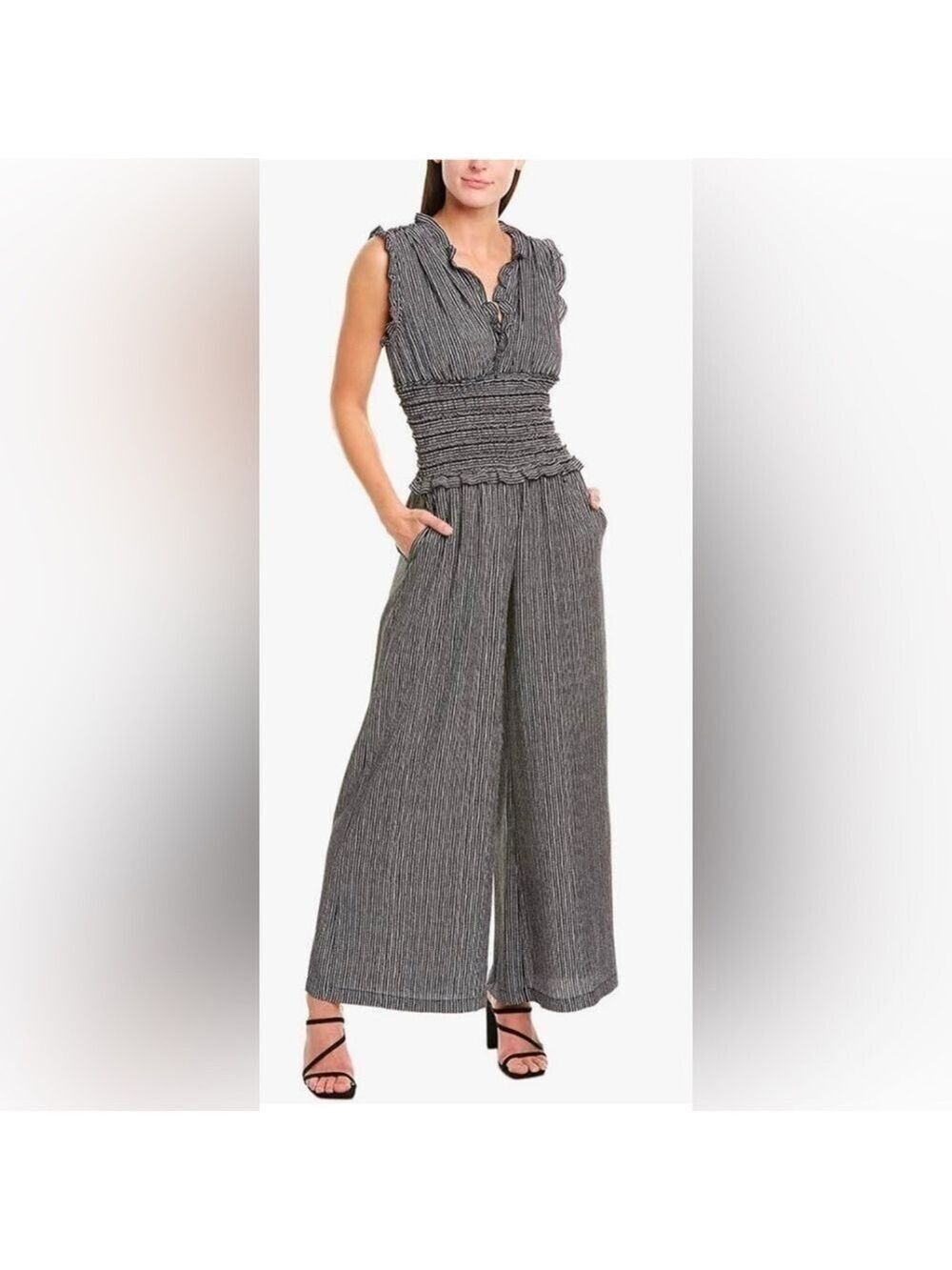 🔥NWT🔥 MAX STUDIO Smocked Waist Slimming Wide Leg Crepe Jumpsuit size XS